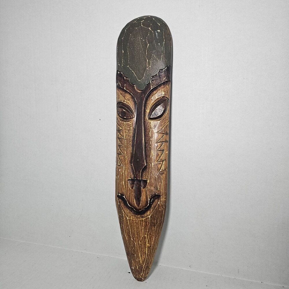 19.5" Hand-carved Wooden African Face Figure Tribal Tiki Wall Art Mask